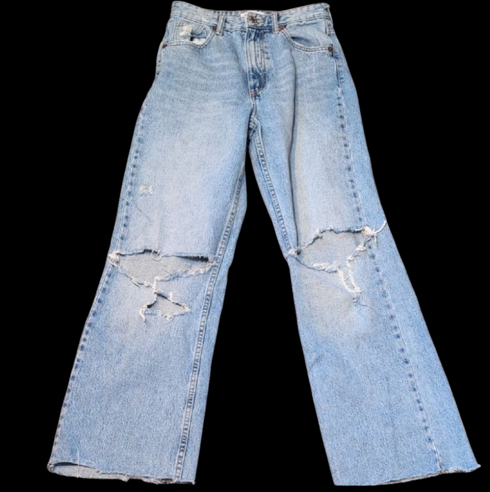 Zara Light Blue Distressed Flare Jeans